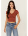 Image #1 - Shyanne Women's Floral Jacquard Short Sleeve Top, Mauve, hi-res