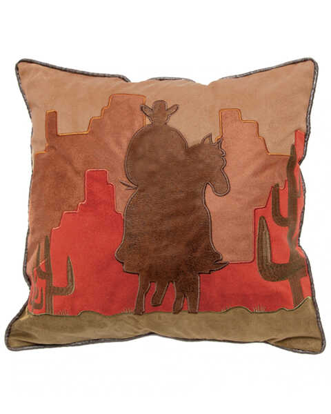 Image #1 - Carstens Home Cowboy Silhouette Desert Scene Decorative Throw Pillow, Orange, hi-res