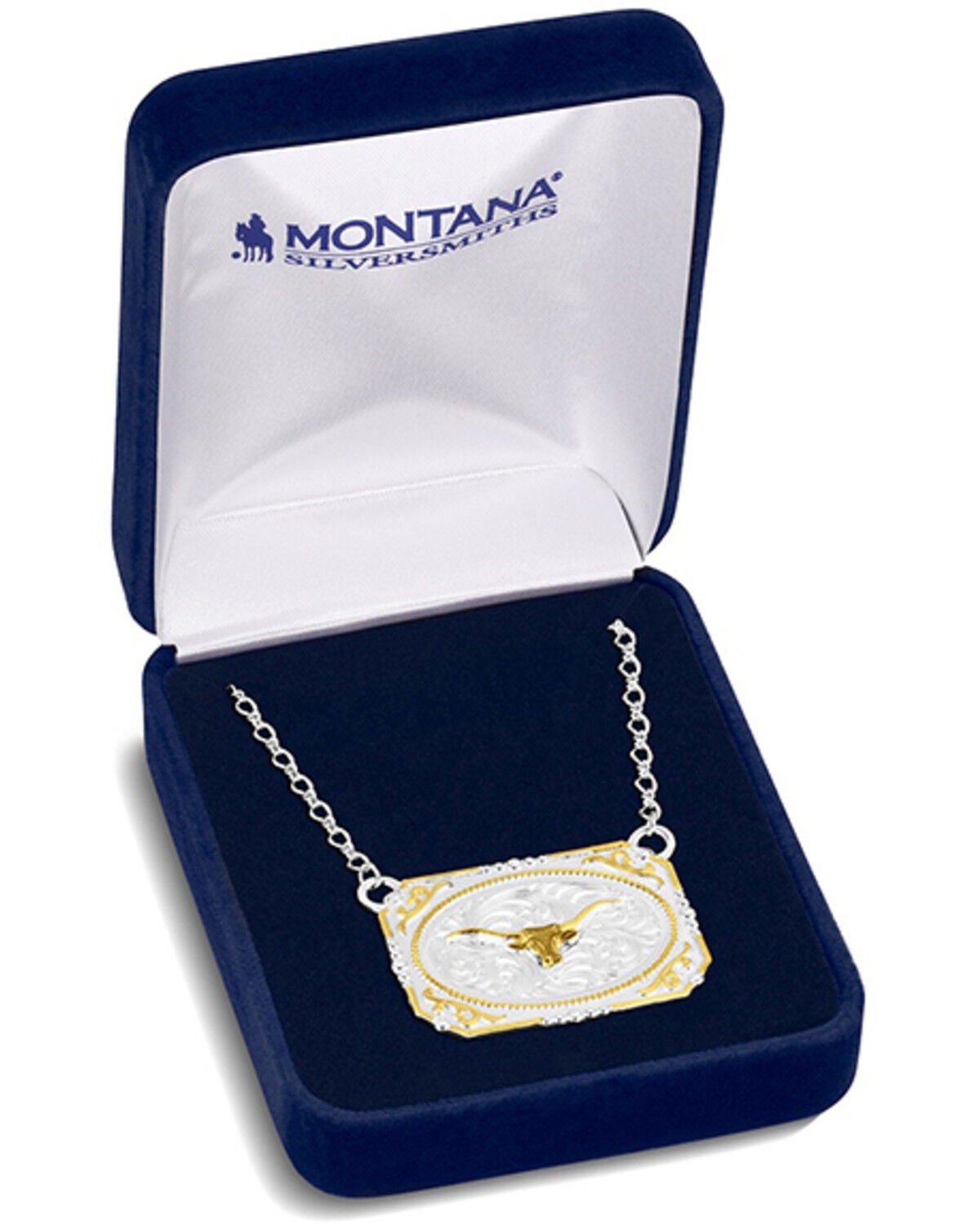 Image #3 - Montana Silversmiths Women's Western Buckle Necklace with Longhorn, Silver, hi-res