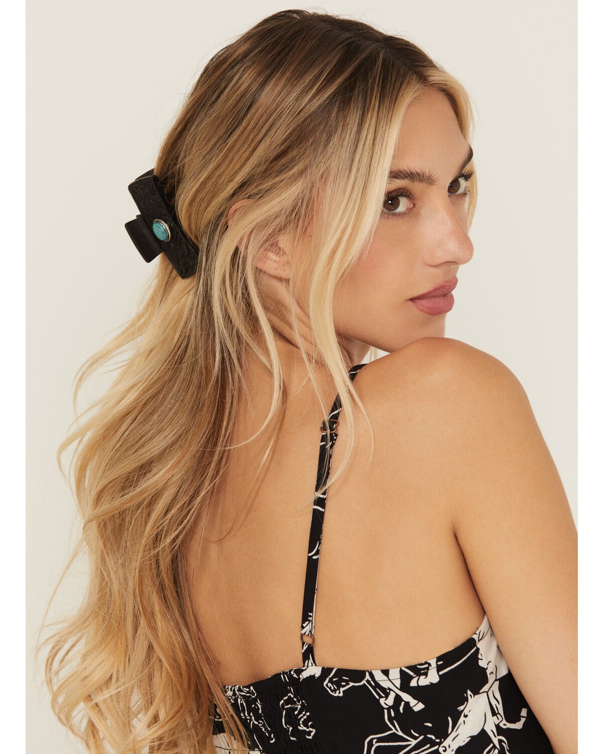 Image #1 - Shyanne Women's Tooled Floral Leather Hair Clip, Black, hi-res