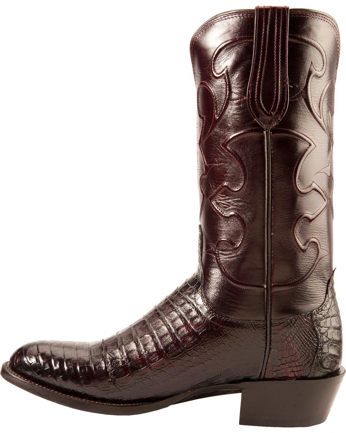 Image #3 - Lucchese Men's Charles Crocodile Belly Cowboy Boots - Round Toe, Black Cherry, hi-res
