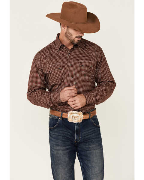 Stetson Men's Red Dot Dash Geo Print Long Sleeve Snap Western Shirt , Red, hi-res
