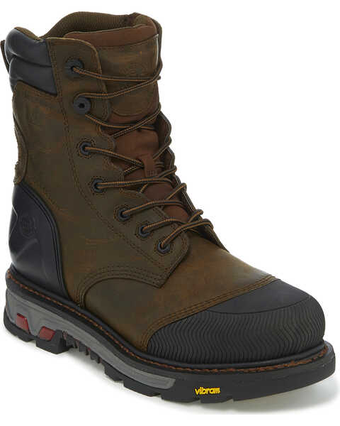 Justin Men's Brown Warhawk Waterproof 8" Work Boots - Composite Toe, Brown, hi-res