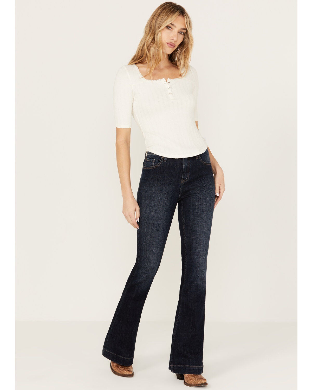 Idyllwind Women's Dark Wash Vista Drive Outlaw Trouser Flare Denim Jeans, Super Dark Wash, hi-res