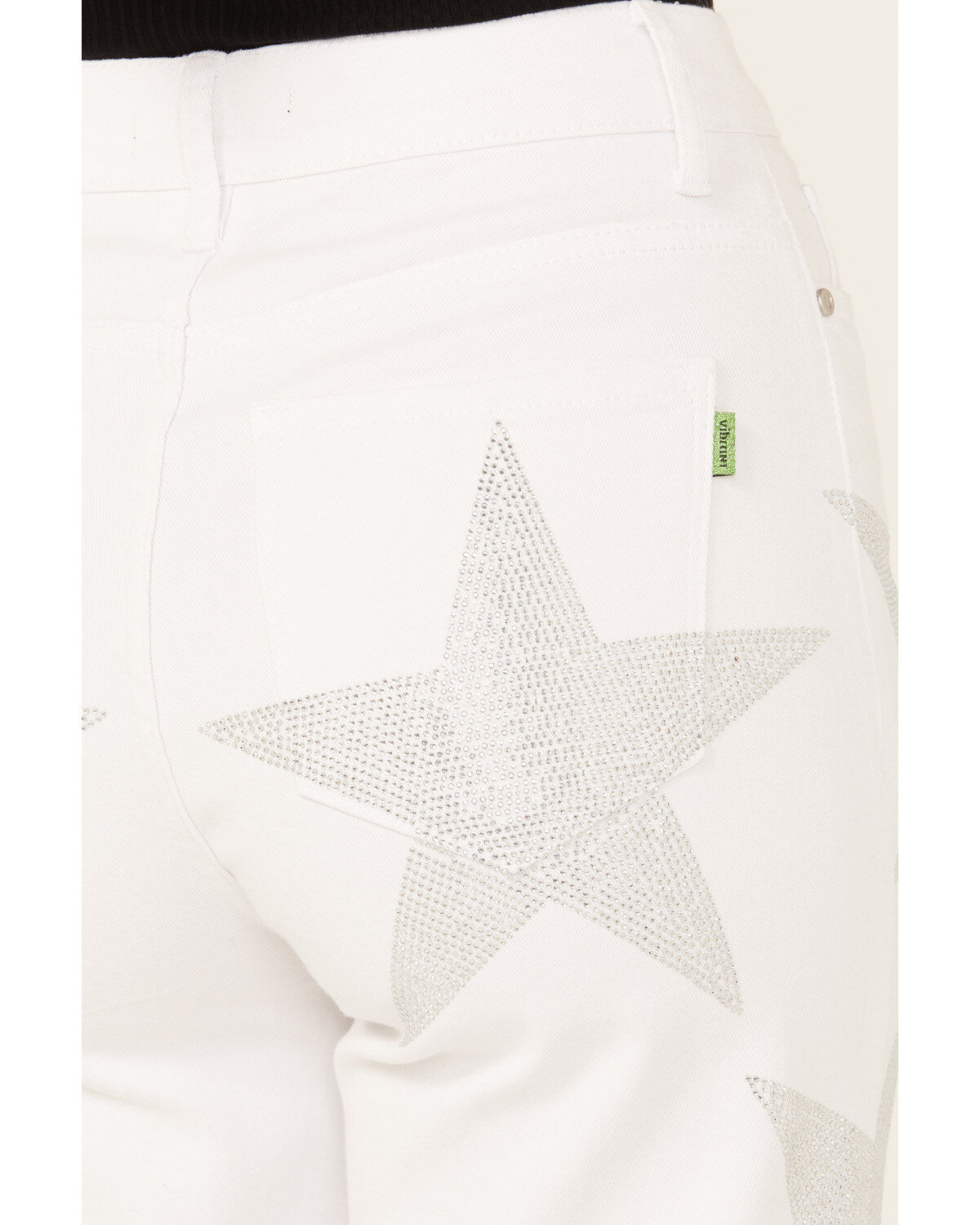 Image #4 - Vibrant Denim Women's Rhinestone Star High Rise Wide Leg Jeans, White, hi-res