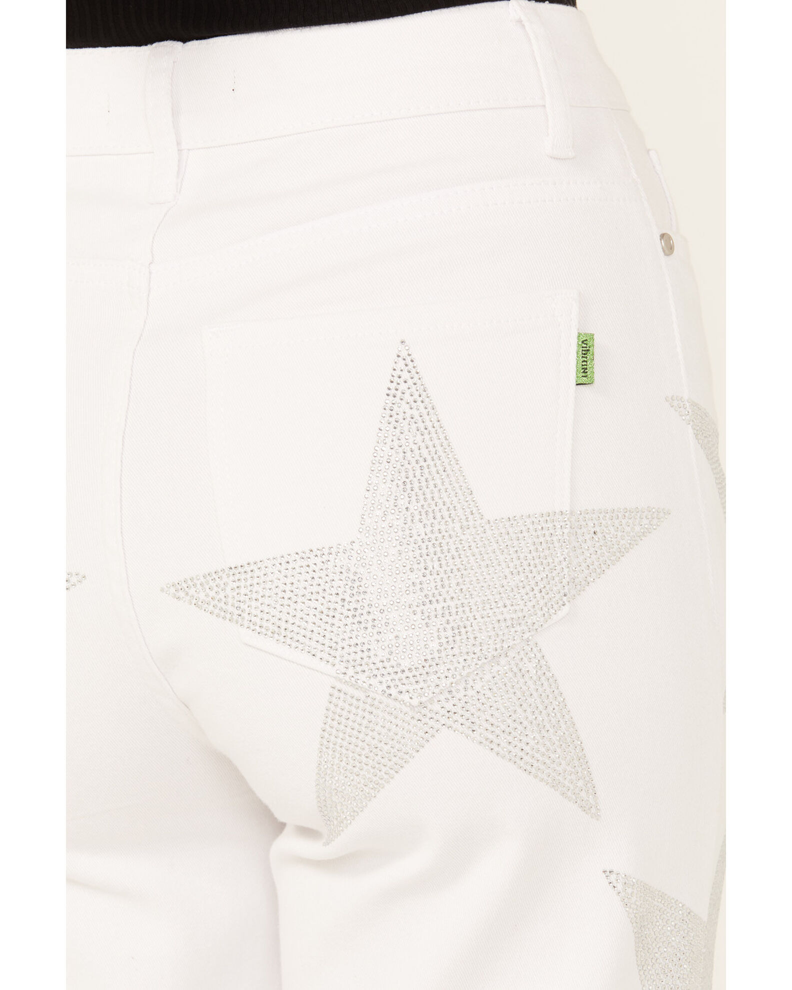 Product Name:  Vibrant Denim Women's Rhinestone Star High Rise Wide Leg Jeans