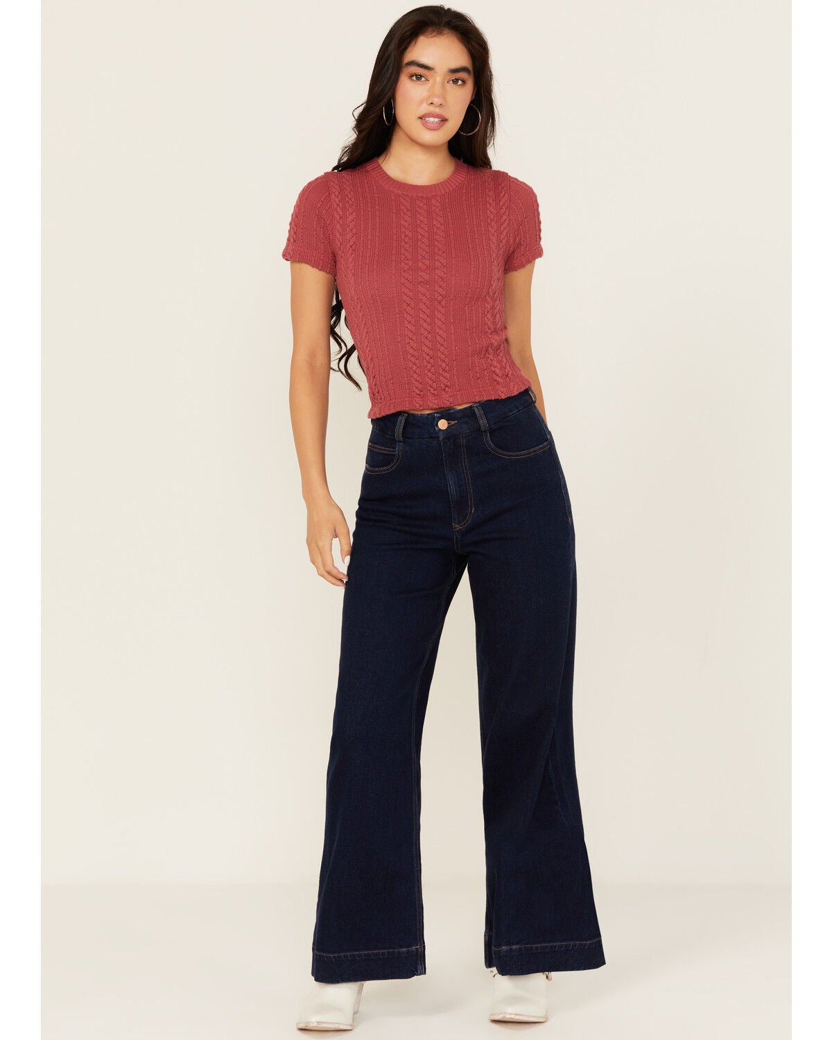 Dear John Women's Audrey Dark Wash Wide Stretch Denim Jeans, Dark Wash, hi-res