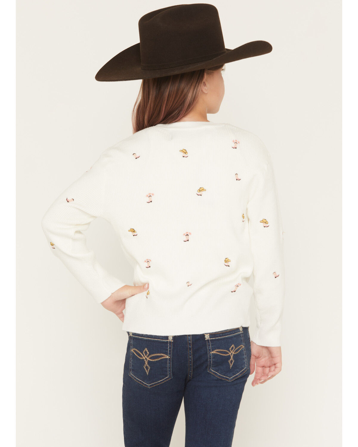 Image #4 - Fornia Girls' Boot Embroidered Cardigan, White, hi-res