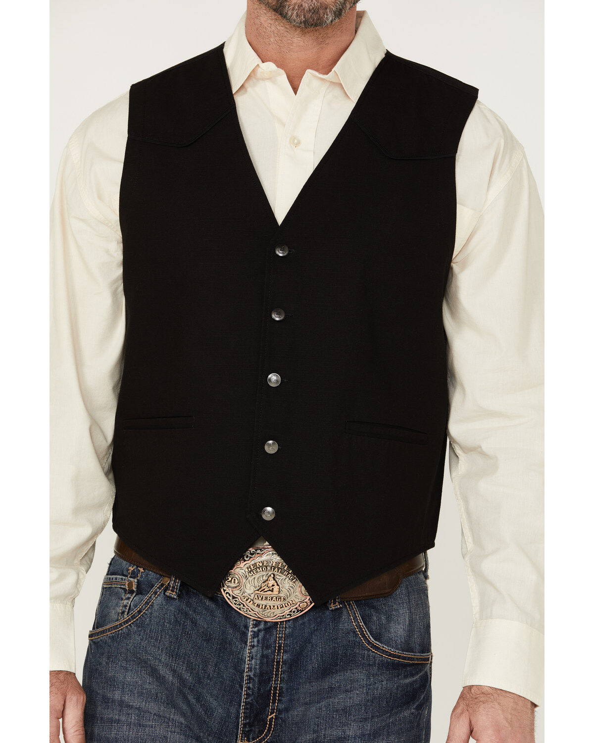 Image #3 - Cody James Men's Highlands Slub Button-Front Western Vest, Black, hi-res