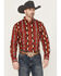Image #1 - Wrangler Men's Checotah Southwestern Striped Print Long Sleeve Snap Western Shirt, Red, hi-res