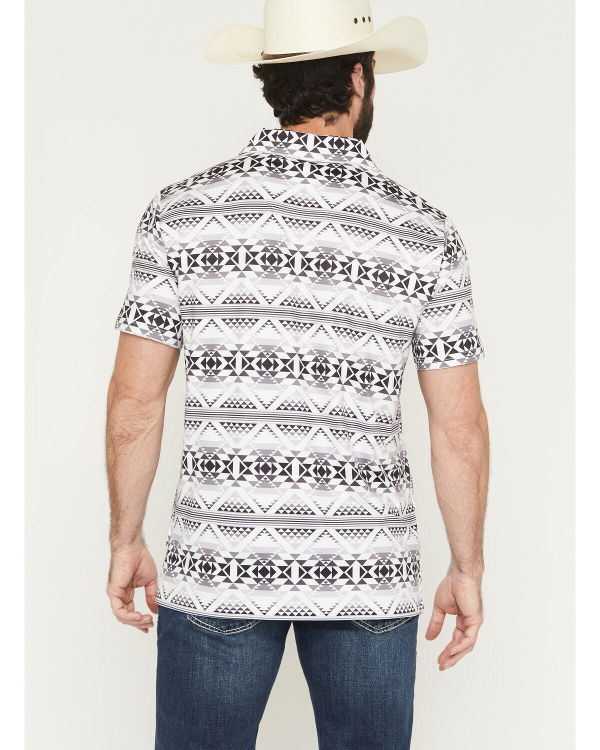 Image #4 - Rock & Roll Denim Men's Southwestern Print Short Sleeve Button-Down Polo, White, hi-res