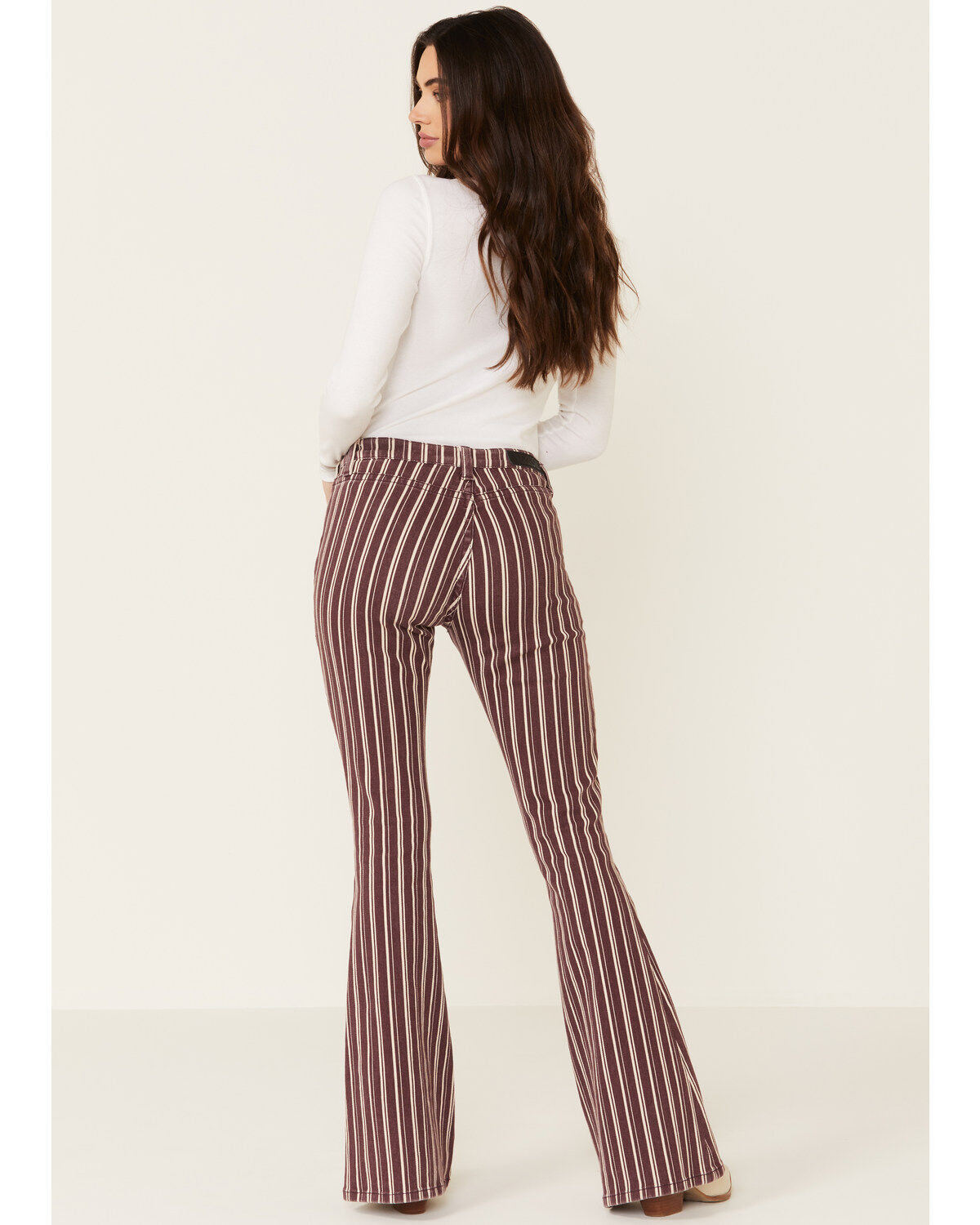 Image #3 - Rock & Roll Denim Women's Maroon Stripe Flare Jeans, , hi-res