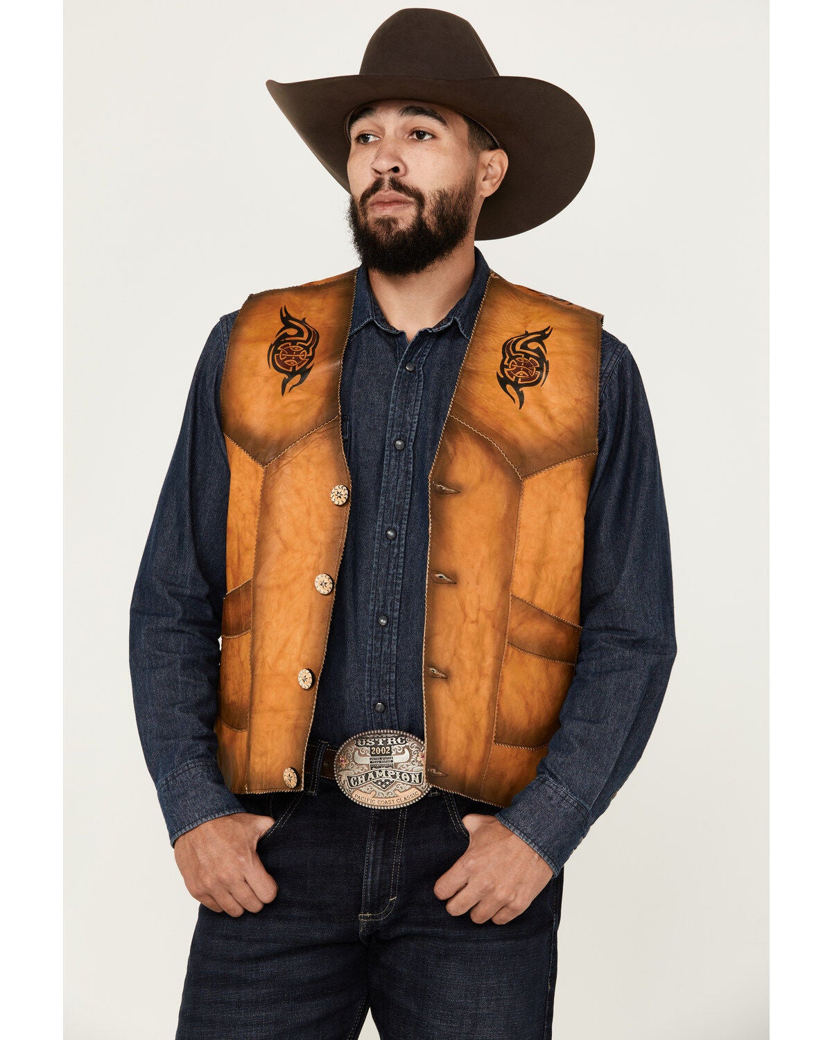 Kobler Leather Men's Eagle Leather Vest, Beige, hi-res