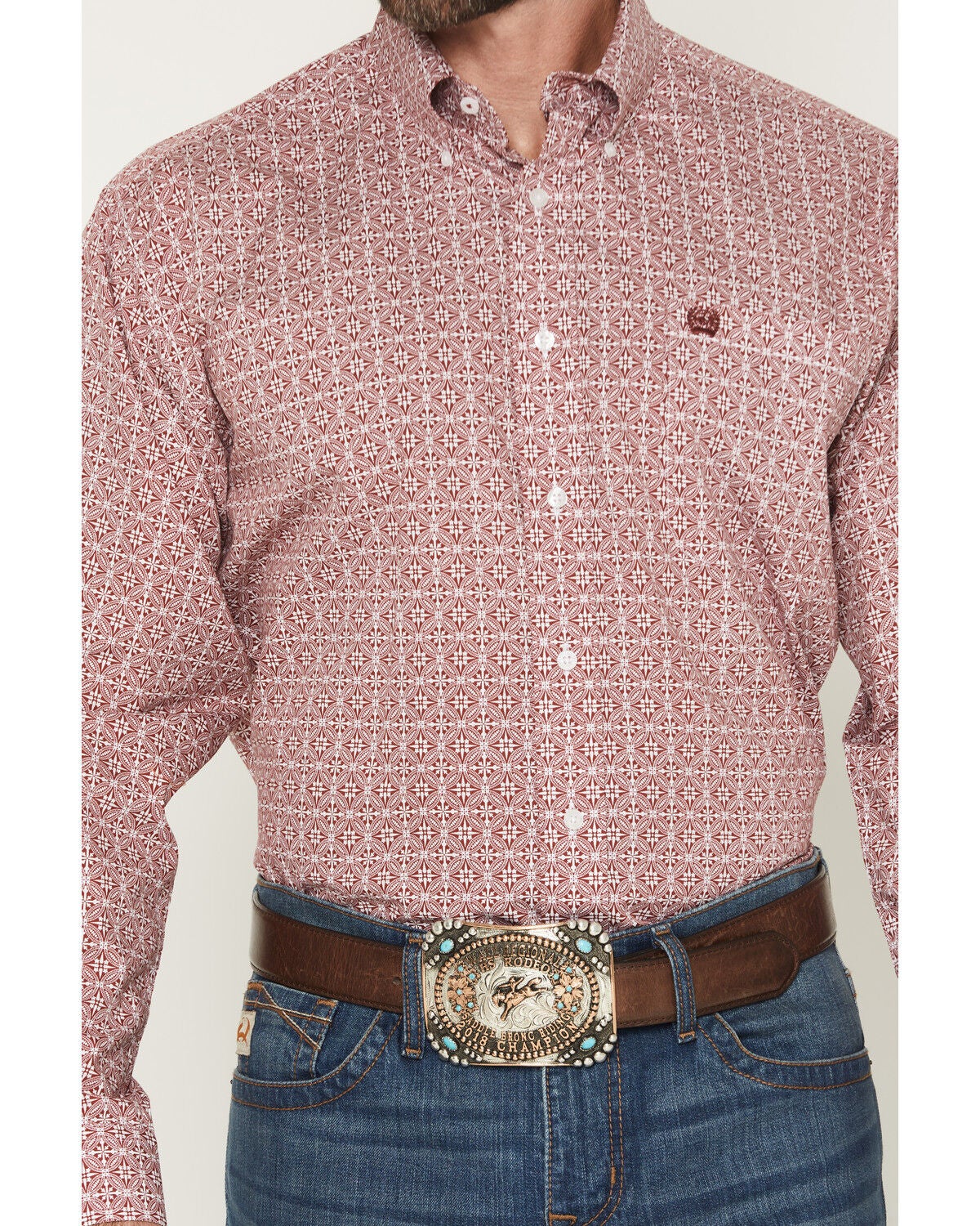 Image #3 - Cinch Men's Medallion Print Long Sleeve Button-Down Western Shirt, Red, hi-res