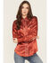 Image #1 - Cruel Girl Women's Satin Long Sleeve Snap Western Shirt, Red, hi-res