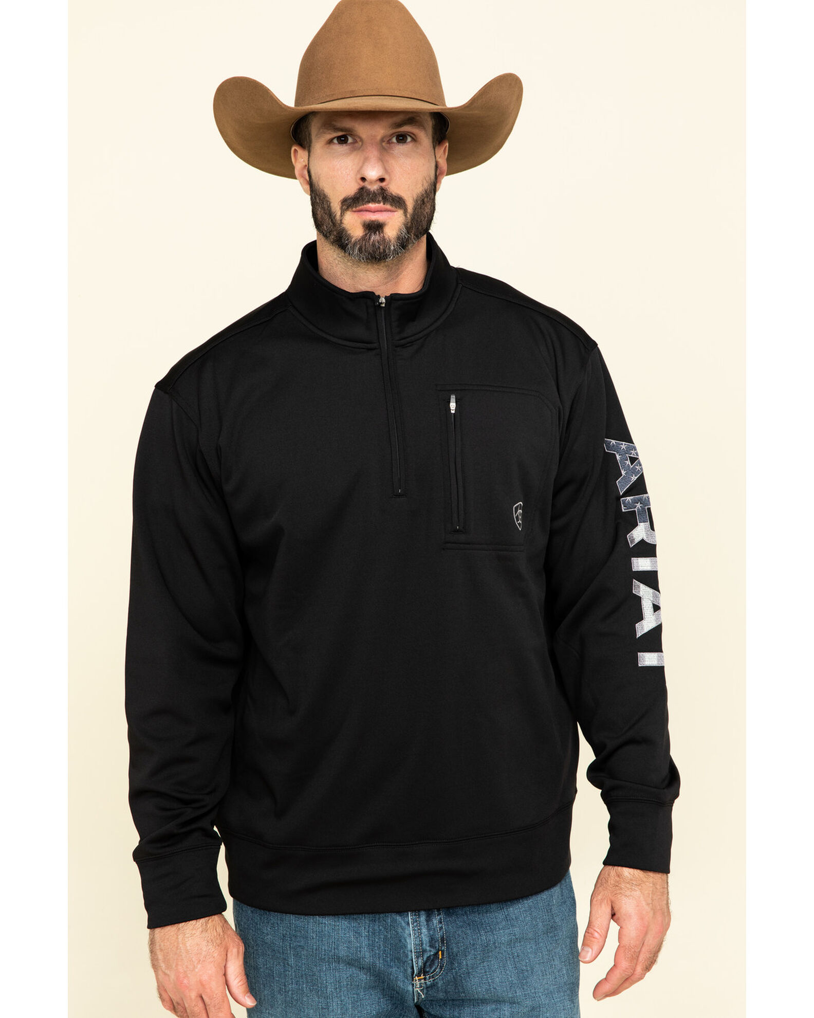 Ariat Men's Black Team Logo USA 1/4 Zip Pullover