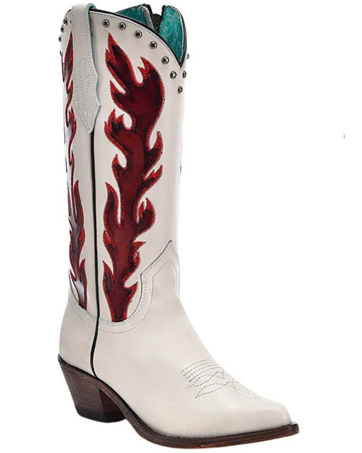 Image #1 - Corral Women's Studded Overlay Tall Western Boots - Snip Toe, White, hi-res