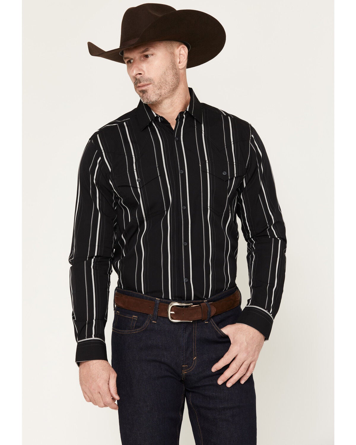 Image #1 - Cody James Black 1978&reg; Men's Elm Striped Long Sleeve Button-Down Western Shirt, Black, hi-res