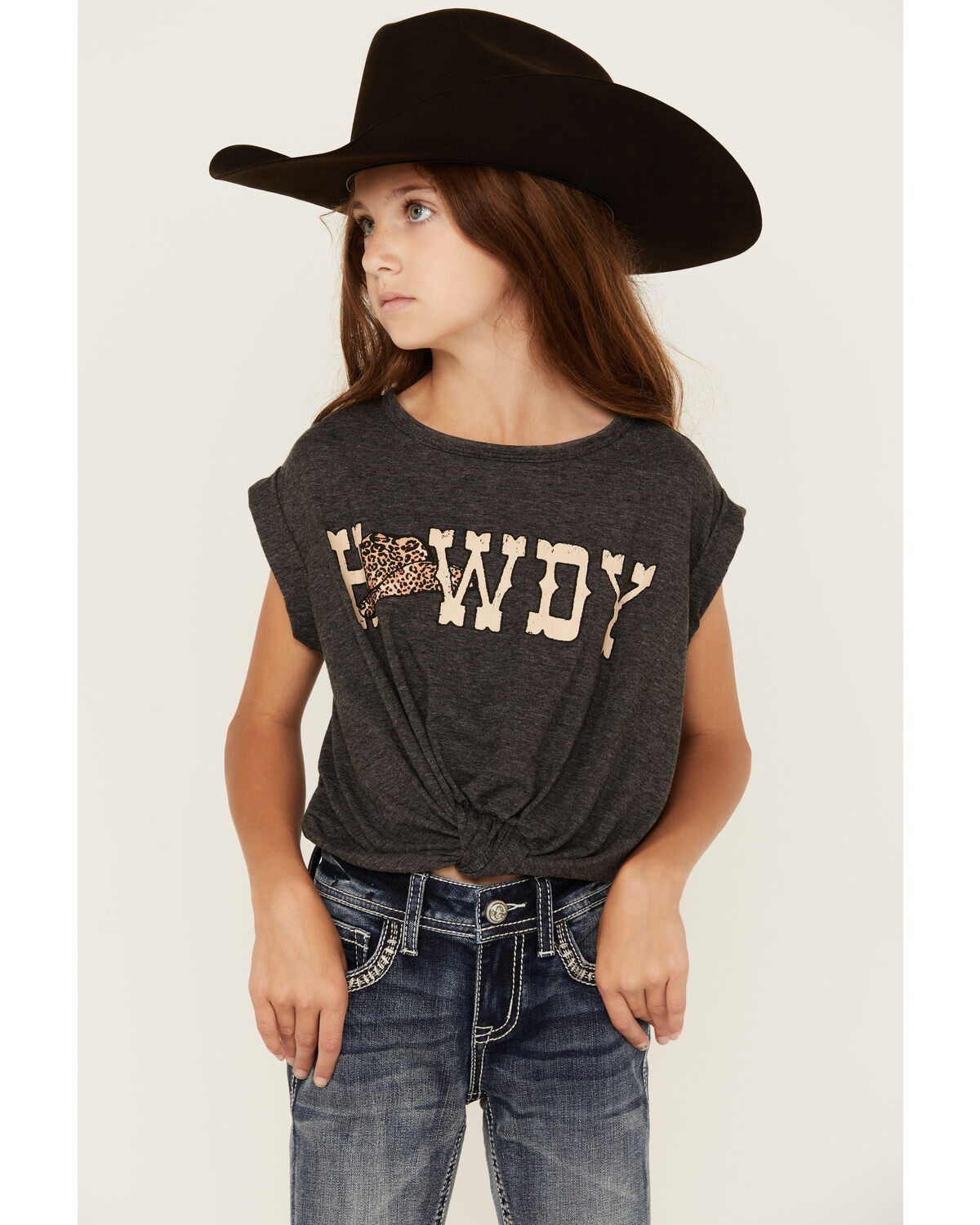 Image #1 - Saints & Hearts Girls' Howdy Tie Front Short Sleeve Graphic Tee, , hi-res