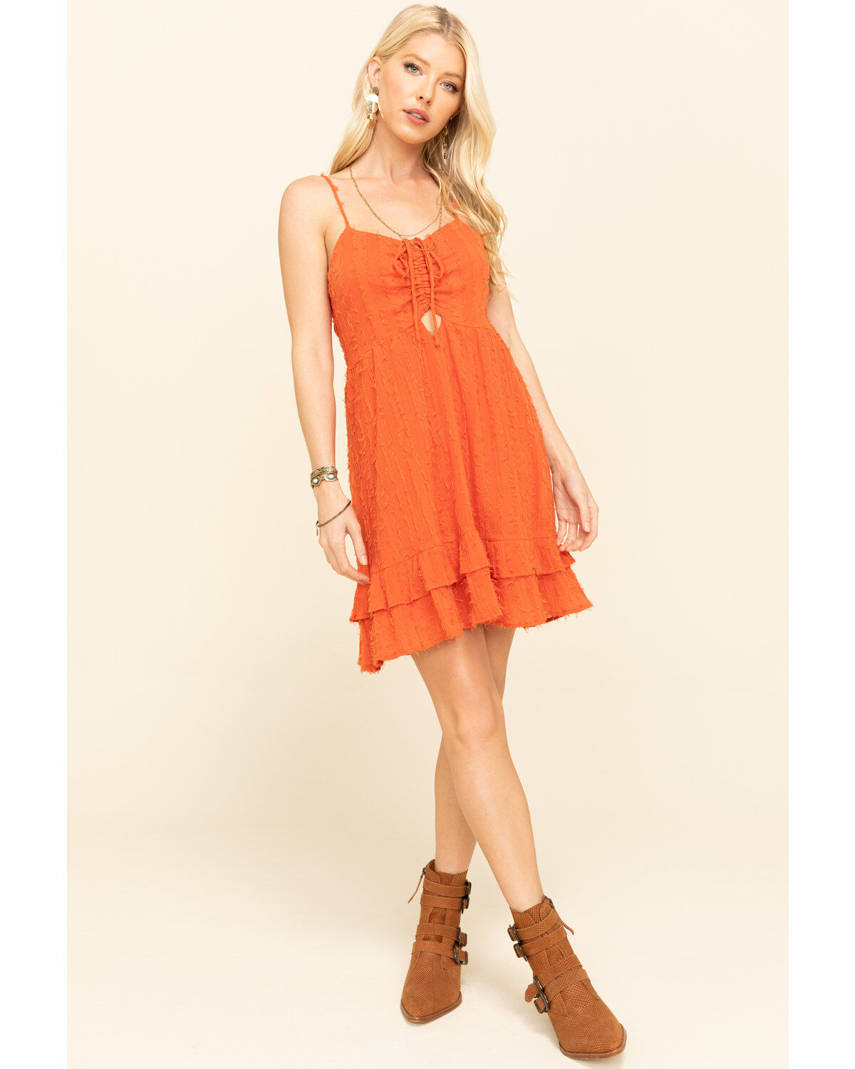 orange tie front dress