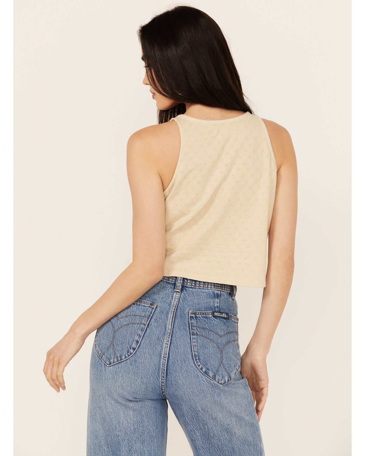 Image #4 - Cleo + Wolf Women's Blaire Cropped Jacquard and Lace Tank, Oatmeal, hi-res