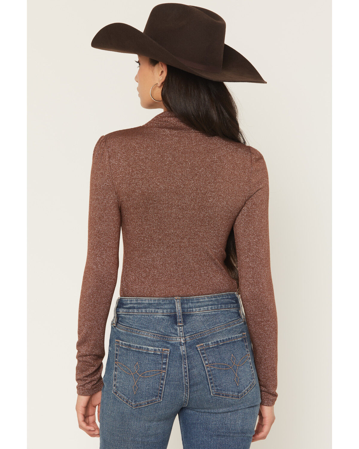 Image #4 - Rock & Roll Denim Women's Sparkle Long Sleeve Shirt, Brown, hi-res