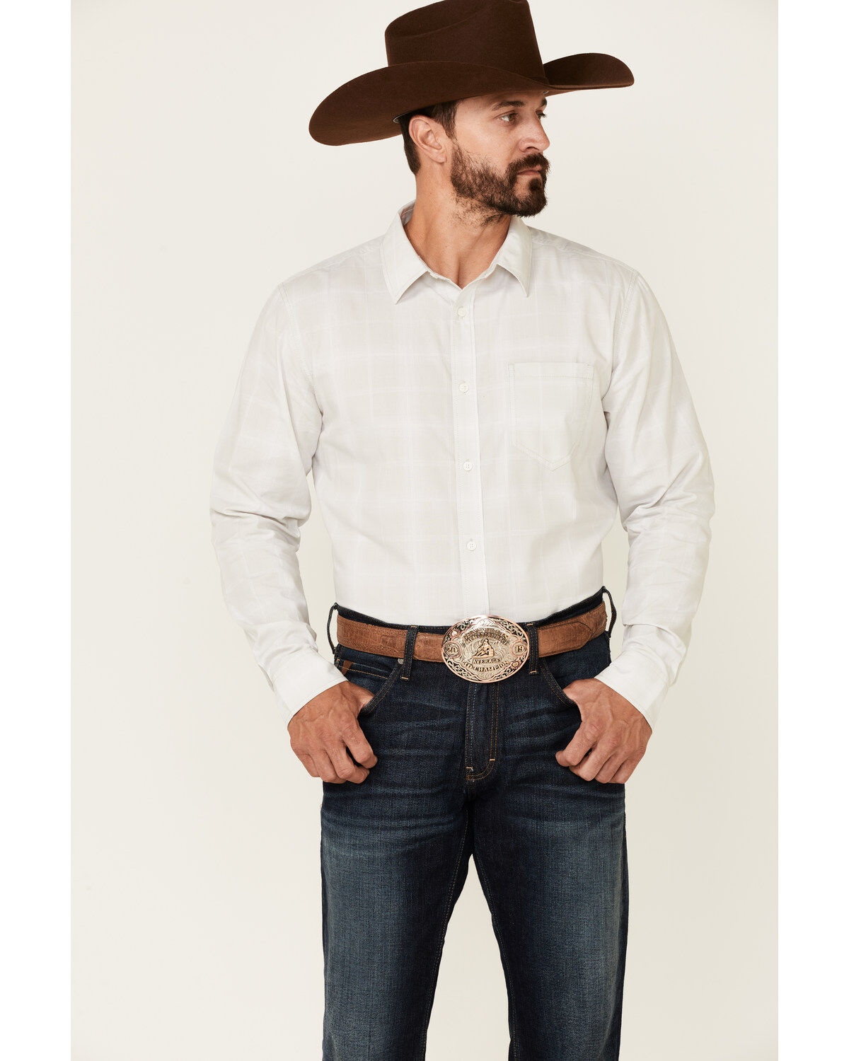 Image #1 - Gibson Men's Back Off Large Plaid Long Sleeve Button-Down Western Shirt, Grey, hi-res