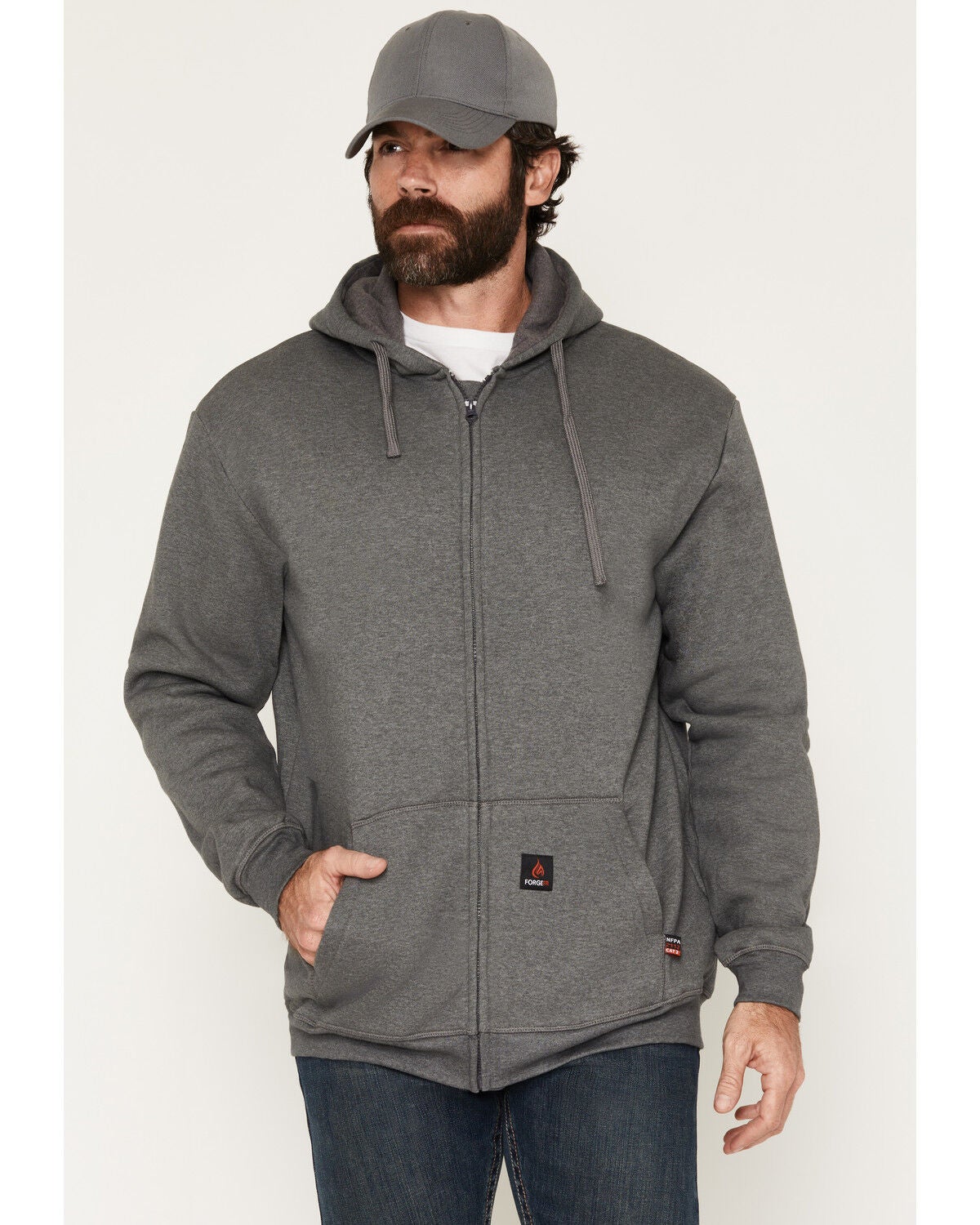 Forge Workwear Men's FR Solid Zip-Up Work Jacket, Charcoal, hi-res