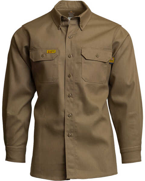 Lapco Men's FR 6oz. Gold Label Long Sleeve Button Down Uniform Shirt - Big & Tall, Beige/khaki, hi-res