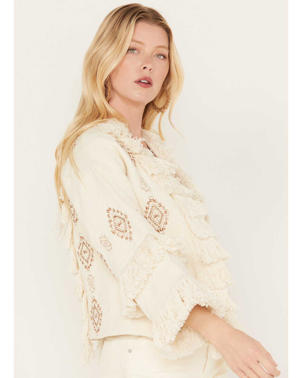 Image #2 - Shyanne Women's Fringe Embellished Jacket, Cream, hi-res