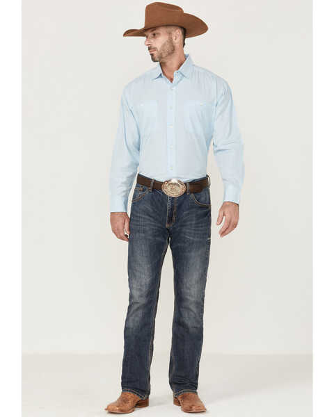 Resistol Men's Long Sleeve Button Down Western Shirt , Blue, hi-res