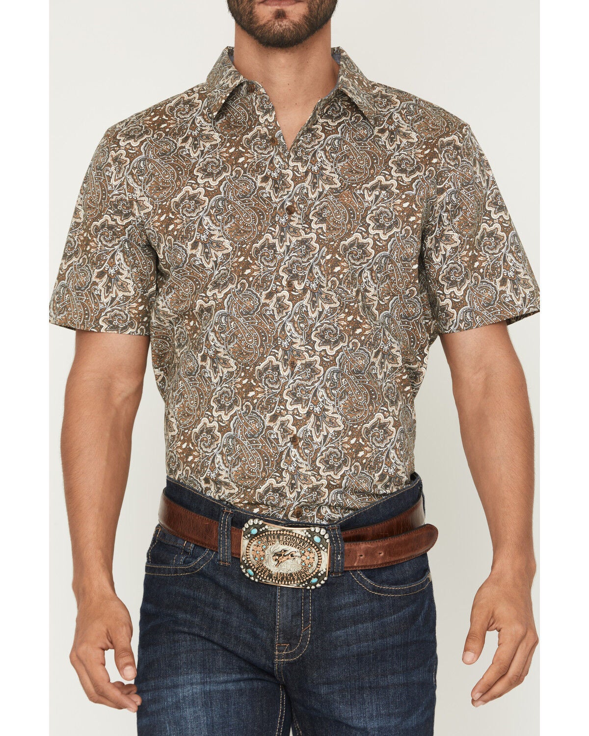 Image #3 - Cody James Men's Wells Floral Paisley Print Short Sleeve Button-Down Stretch Western Shirt - Big, Rust Copper, hi-res