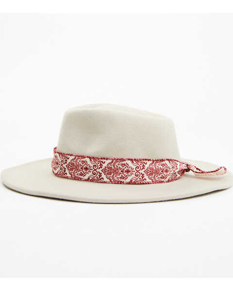 Nikki Beach Women's Mink Cheyenne Ribbon Fedora Hat, Cream, hi-res