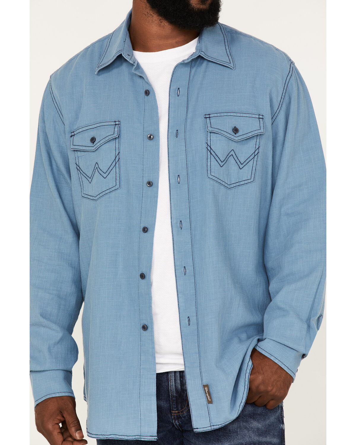 Image #3 - Wrangler Retro Premium Men's Solid Button Down Western Shirt, , hi-res