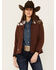 Image #1 - Cowgirl Hardware Women's Cow Print Yoke Softshell Jacket , Brown, hi-res