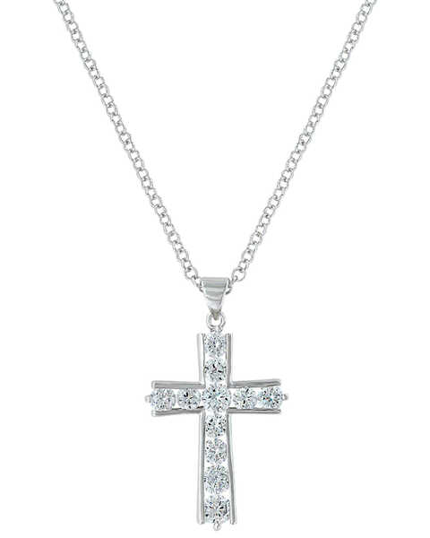 Montana Silversmiths Women's Round Brilliance Cross Necklace, Silver, hi-res