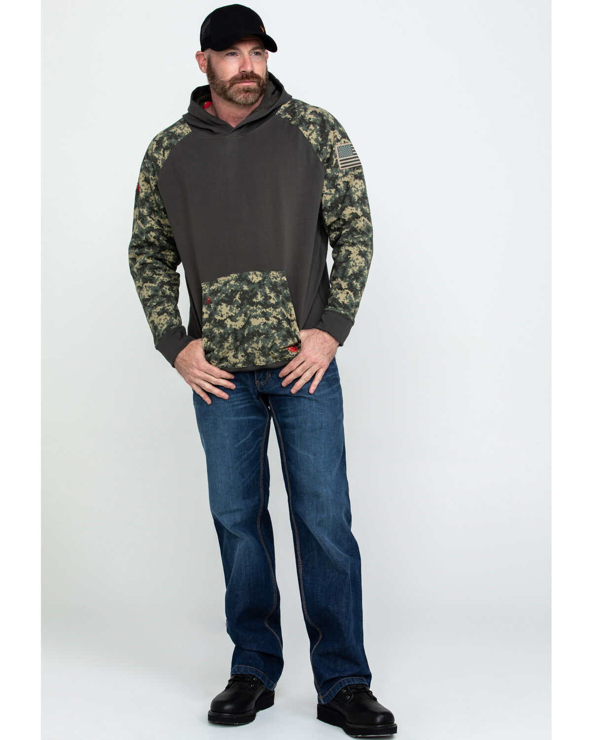 Image #6 - Ariat Men's FR Durastretch Camo Patriot Hoodie Work Sweatshirt - Big, , hi-res