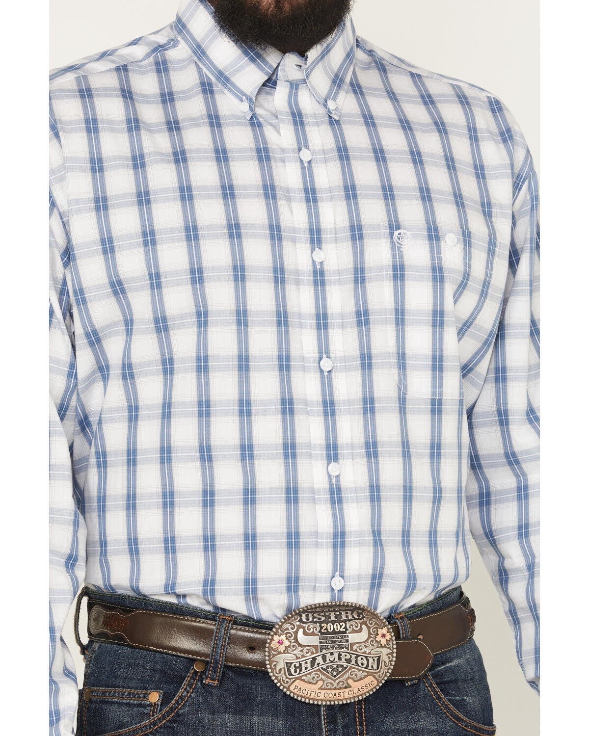 Image #3 - George Strait by Wrangler Men's Plaid Print Long Sleeve Button-Down Stretch Western Shirt, White, hi-res
