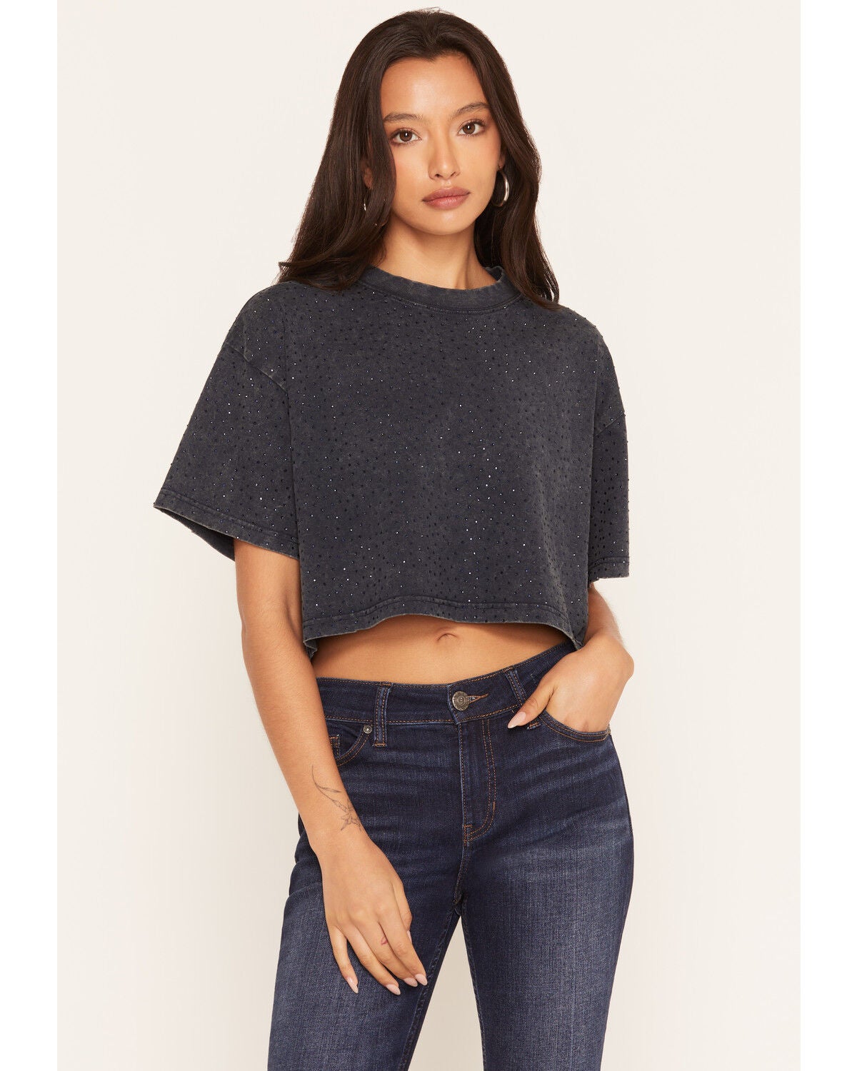 Daniel Diamond Women's VIP Cropped Tee, Grey, hi-res