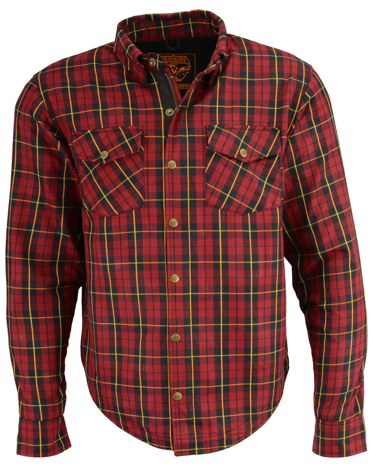 Image #1 - Milwaukee Performance Men's Aramid Reinforced Checkered Flannel Biker Shirt - Big & Tall, Black/red, hi-res