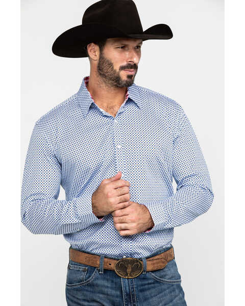 Scully Signature Soft Series Men's X Geo Print Long Sleeve Western Shirt , Blue, hi-res
