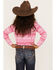 Panhandle Girls' Southwestern Print Long Sleeve Pearl Snap Shirt, Pink, hi-res