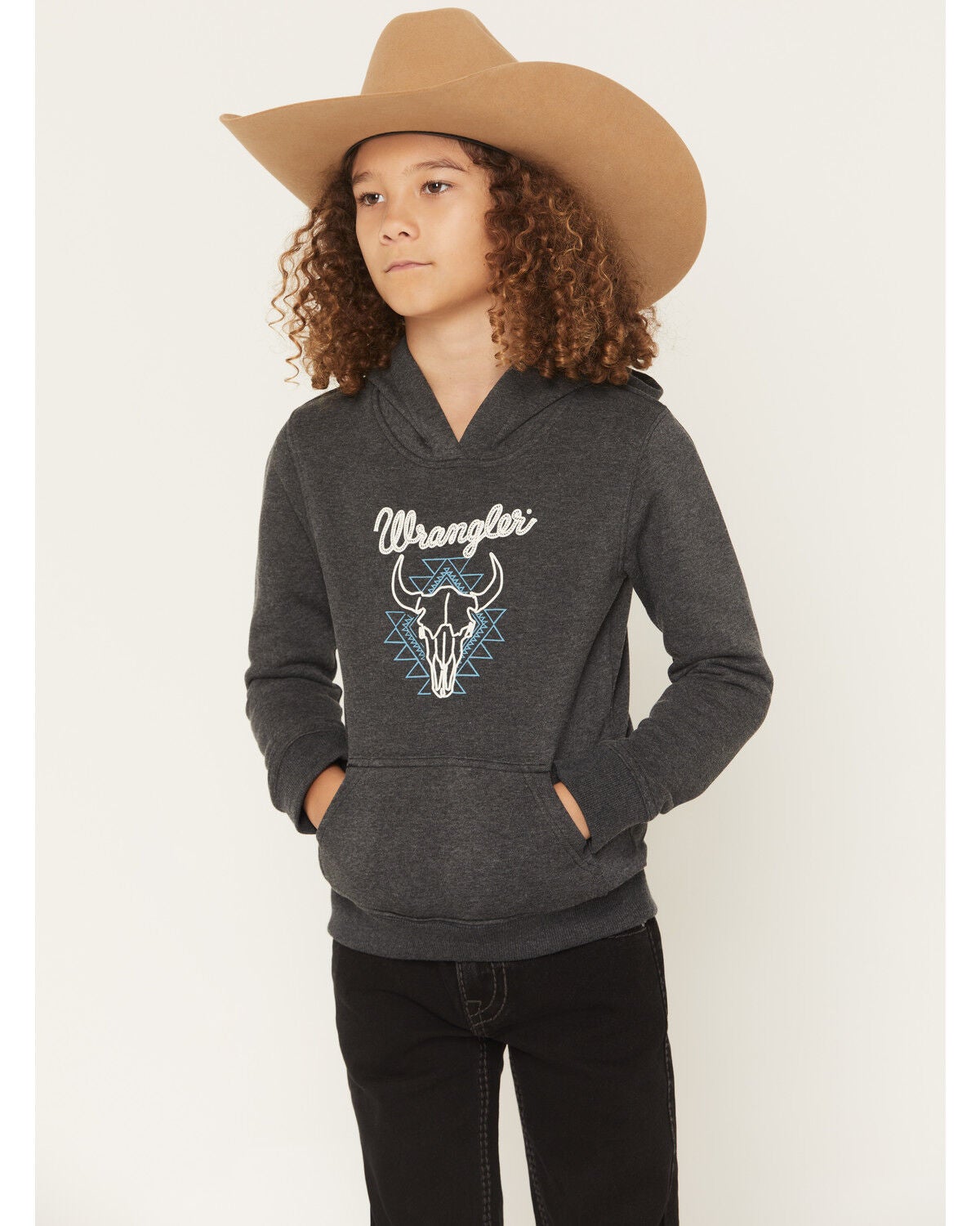 Image #1 - Wrangler Boys' Steer Hooded Sweatshirt, Black, hi-res