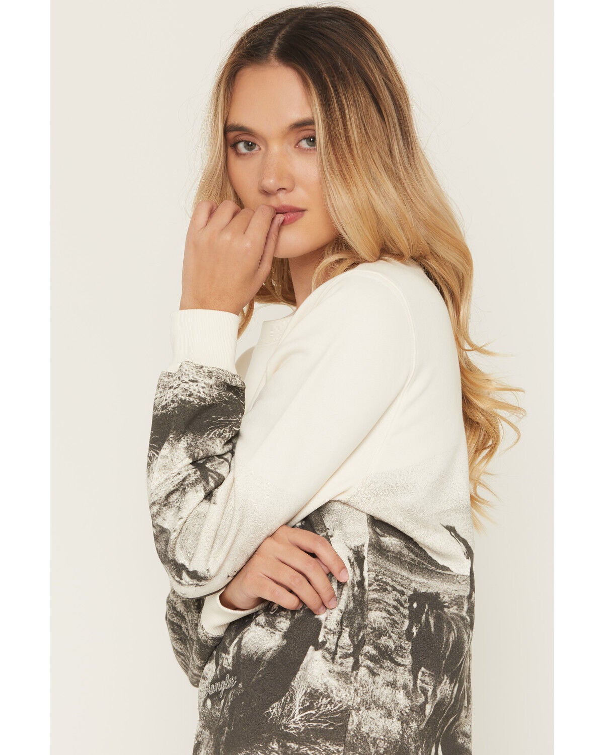 Image #2 - Wrangler Retro Women's Running Horses Graphic Crewneck, White, hi-res