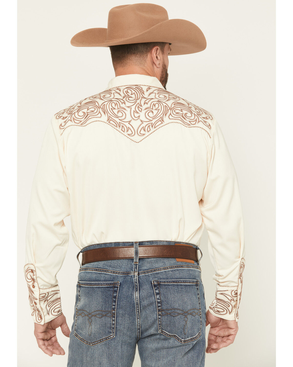 Image #4 - Scully Men's Solid Long Sleeve Pearl Snap Western Shirt, Cream, hi-res