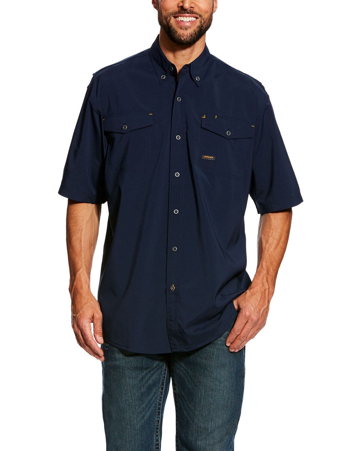 Ariat Men's Rebar Made Tough VentTEK Short Sleeve Work Shirt - Tall, Navy, hi-res