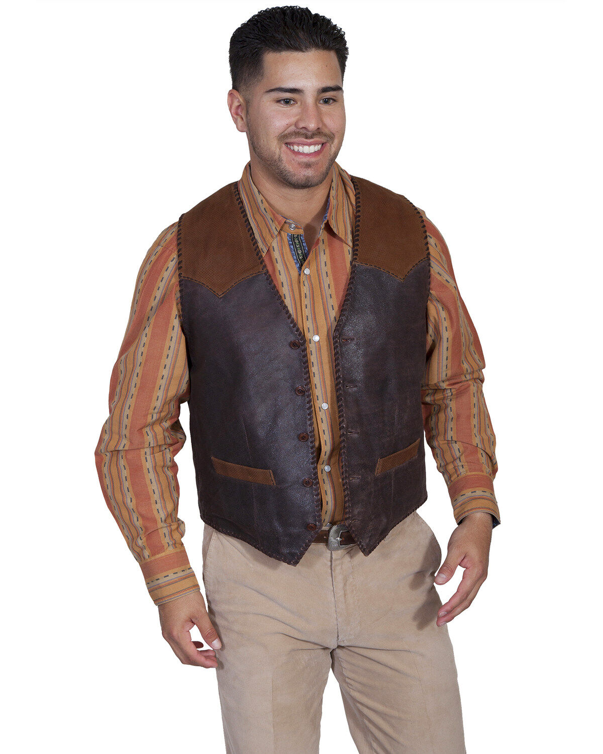Scully Men's Suede Yoke Vest, Coffee, hi-res
