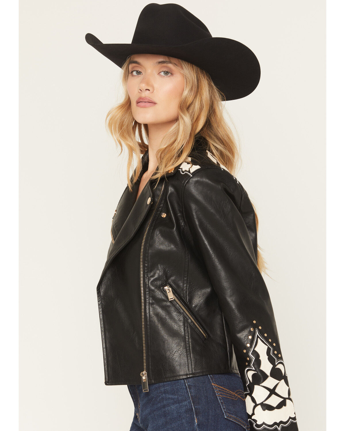 Image #2 - Stoosh Women's Embellished Faux Leather Jacket, Black, hi-res