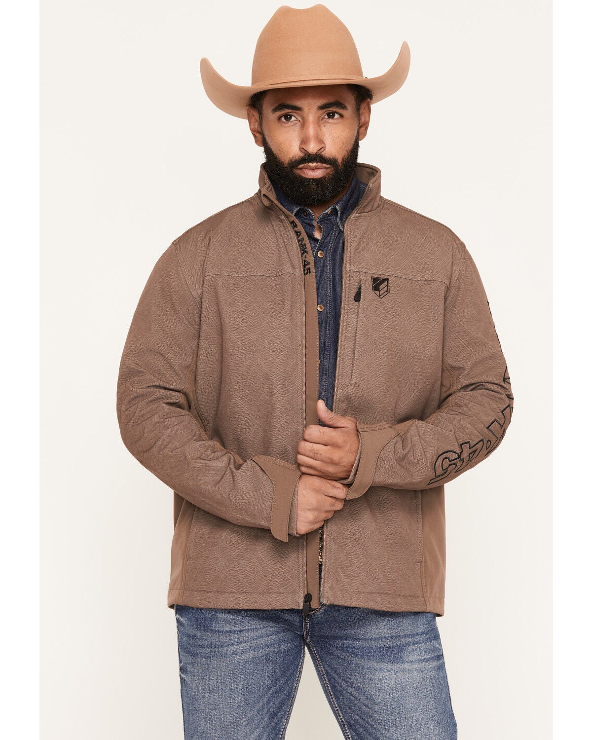 RANK 45&reg; Men's Jasper Southwestern Print Softshell Jacket, Dark Brown, hi-res