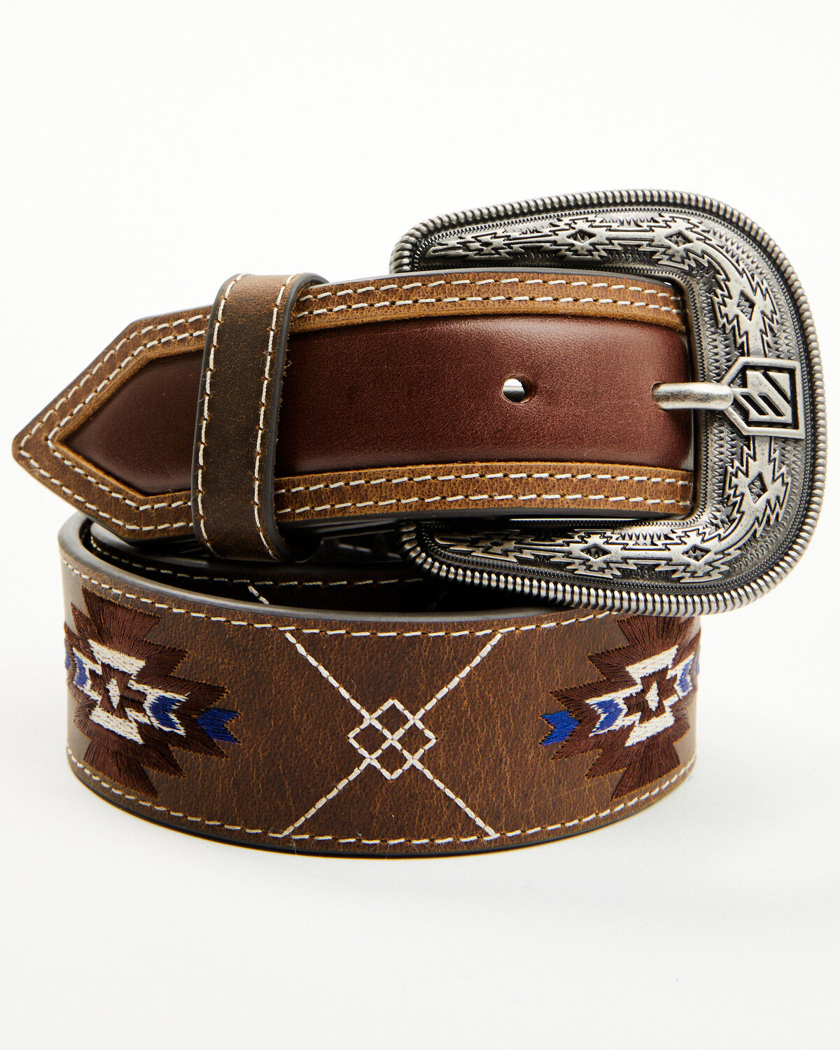 Image #2 - RANK 45® Men's Tanner Southwestern Embroidered Belt, Brown, hi-res